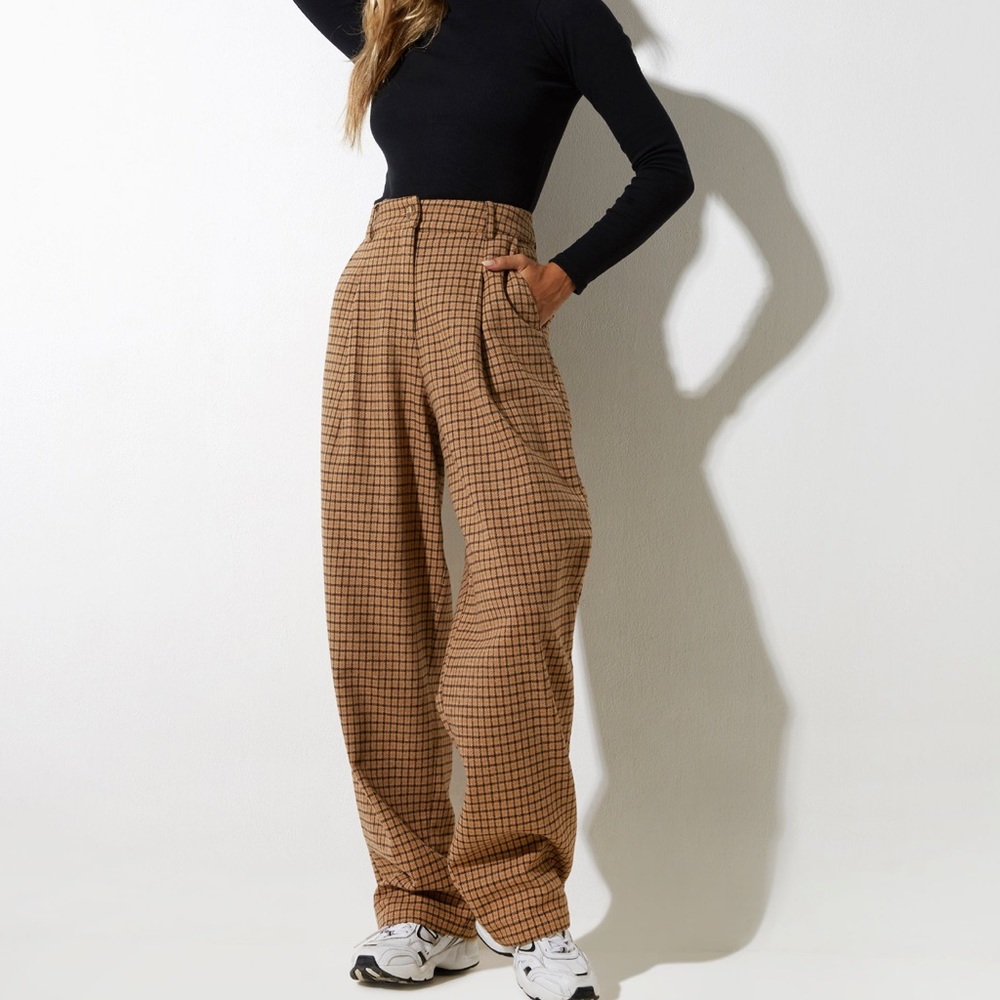 Motel Rocks Brown Checkered Trousers